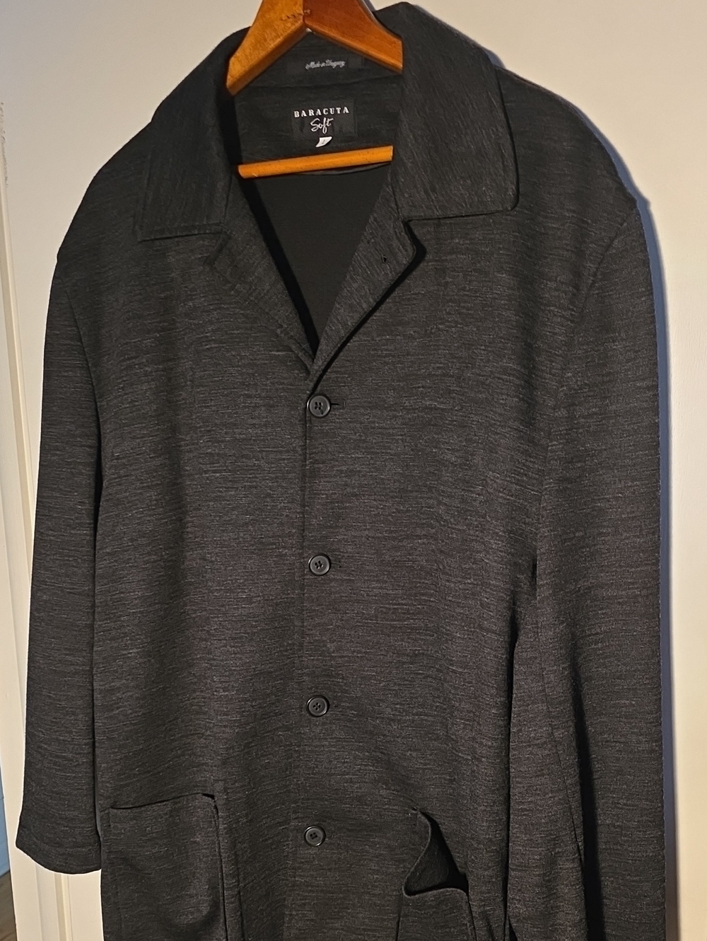 Baracuta Soft Large Charcoal Gray Button-Up Wool Coat Perfect Condition